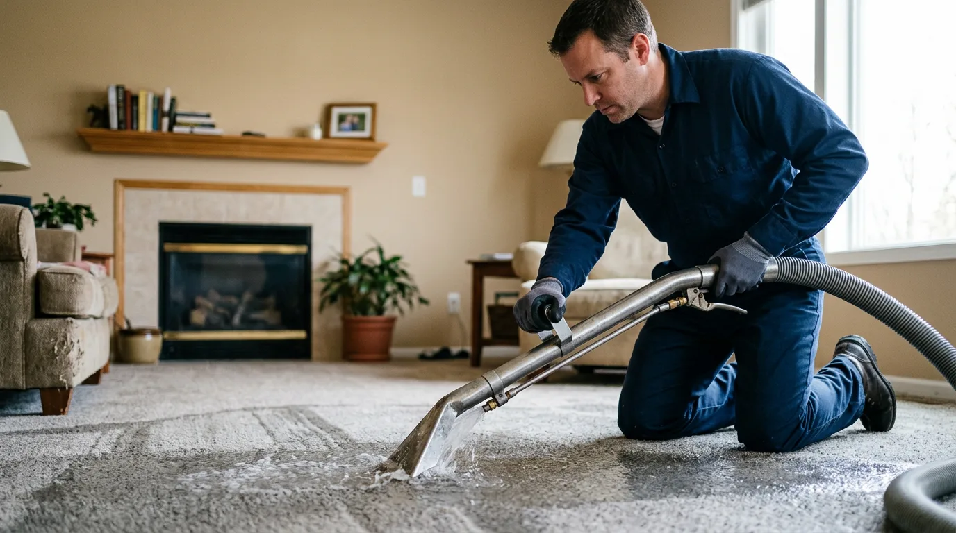 Water damage restoration technician working near Harvard, IL